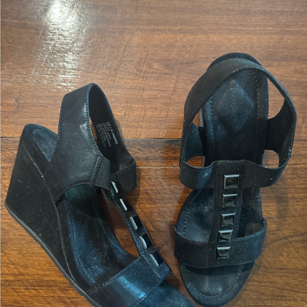 St. John's Bay Black Wedge Sandals with Cutout Details